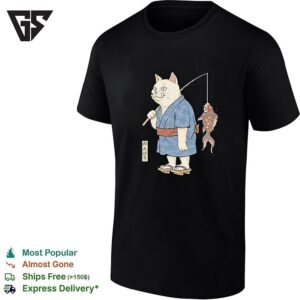 Cat Fishing Koi Fish Wearing Kimono T-Shirt