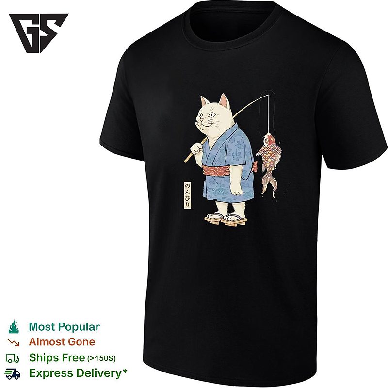 Cat Fishing Koi Fish Wearing Kimono T-Shirt Cat Fishing Koi Fish Wearing Kimono T-Shirt