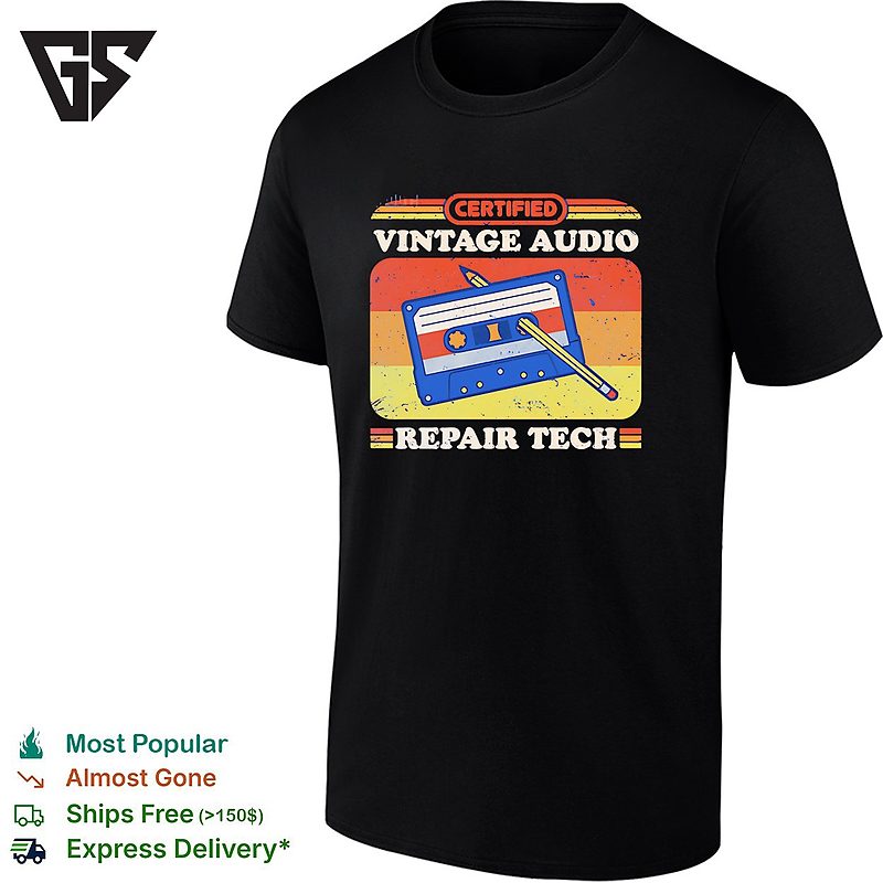 Certified Vintage Audio Repair Tech Cassette T-Shirt Certified Vintage Audio Repair Tech Cassette T-Shirt