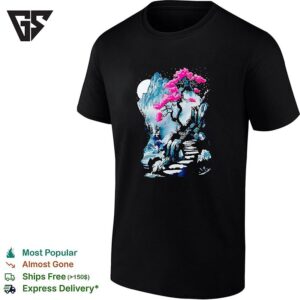 Cherry Blossom Tree Japanese Mountain Landscape Full Moon Nature Aesthetic T-Shirt