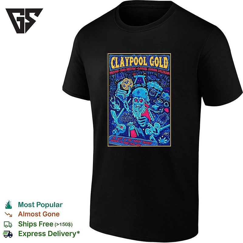 Claypool Gold Primus Frog Brigade Skeleton Miner Acl Live Austin Tx June 23rd 2026 T-Shirt Claypool Gold Primus Frog Brigade Skeleton Miner Acl Live Austin Tx June 23rd 2026 T-Shirt