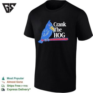 Crank The Hog St Louis Cardinals Mascot Bird On A Red Baseball Bat T-Shirt