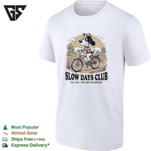 Dog Driving Bicycle Slow Days Club Dog Bicycle Vintage Badge T-Shirt
