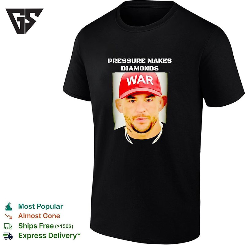 Dustin Poirier Wearing Red War Cap Mugshot Pressure Makes Diamonds T-Shirt Dustin Poirier Wearing Red War Cap Mugshot Pressure Makes Diamonds T-Shirt