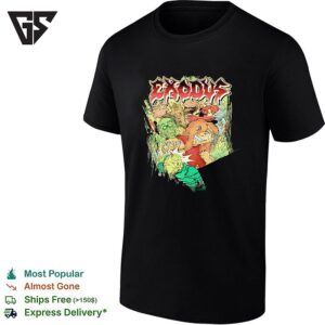 Exodus Thrash Metal Band Logo With Monster Mash Zombie Fight Scene Print T-Shirt