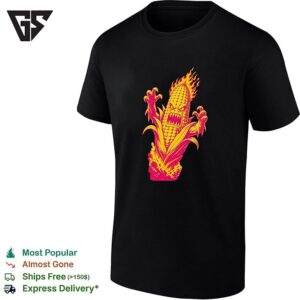 Fiery Mutant Corn Monster Horror Halloween Kernels Of Terror Evil Cob T-Shirt