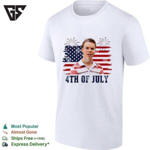 Fourth Of July Young Man Surprised Face USA Flag Fireworks T-Shirt