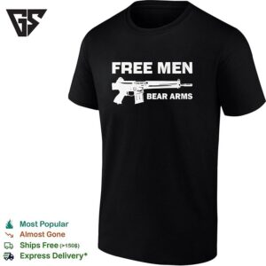 Free Men Bear Arms Rifle Silhouette Bold Patriotic Text T-Shirt