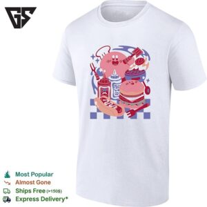 Fresh Off The Grill Kirby Grilling Hot Dogs And Hamburgers Retro T-Shirt