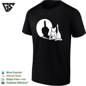 Funny Cat Middle Finger Silhouette Moon Shadow Minimalist Art T-Shirt