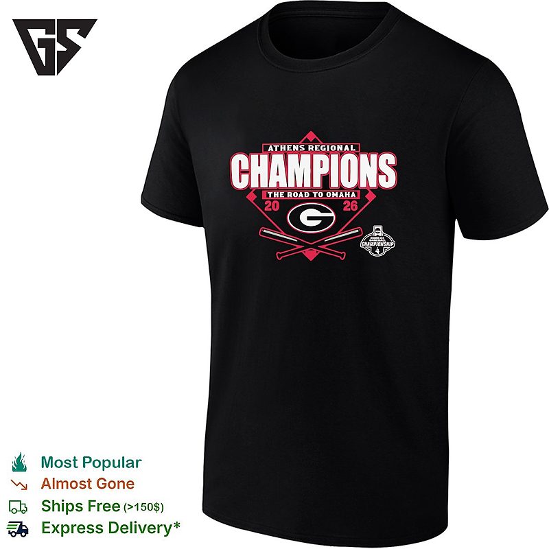 Georgia Bulldogs 2026 NCAA Di Baseball Athens Regional Champions The Road To Omaha T-Shirt Georgia Bulldogs 2026 NCAA Di Baseball Athens Regional Champions The Road To Omaha T-Shirt
