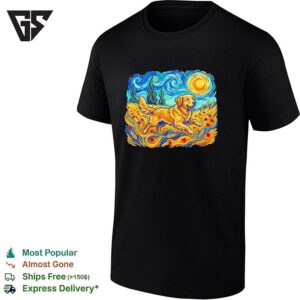 Golden Retriever Van Gogh Style Starry Field T-Shirt