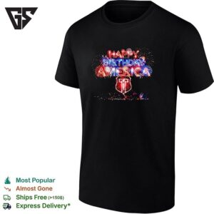 Happy Birthday America Texas Tech Red Raiders Firework Shield Independence Day T-Shirt