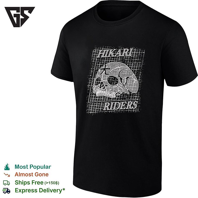 Hikari Riders Kanji Skull Blueprint Technical Illustration Graphic T-Shirt Hikari Riders Kanji Skull Blueprint Technical Illustration Graphic T-Shirt