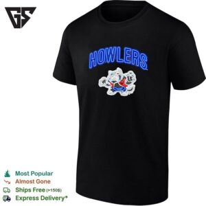 Howlers Neon Mascot Design Logo With Bold Blue Text On A Black Background T-Shirt