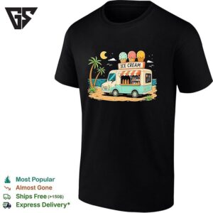 Ice Cream Beach Sunset Palm Tree Tropical Night Vacation Coastal Summer Food T-Shirt