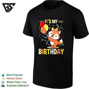 It’s My Birthday Cute Fox Balloons Confetti Celebration Art T-Shirt