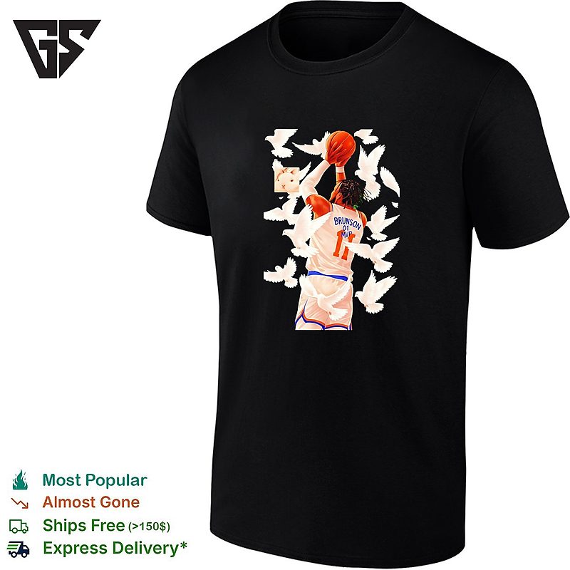 Jalen Brunson 11 White Doves Flying Background Graphic Painting T-Shirt Jalen Brunson 11 White Doves Flying Background Graphic Painting T-Shirt