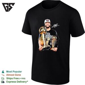 Jalen Brunson Holding Championship Trophy And Finals Mvp Award Double Trophy Celebration Photo T-Shirt