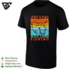 Just A Dad Who Loves Fishing Sunset Themed Outdoor Hobby Hobbyist Recreational T-Shirt