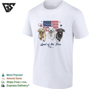 Land Of The Free Labrador Puppies American Flag T-Shirt