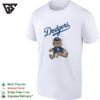 Los Angeles Dodgers Teddy Bear With Baseball And Dodgers Logo Graphic Print T-Shirt