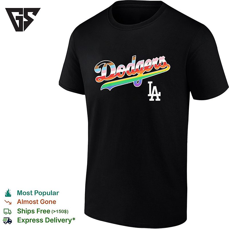 Los Angeles Dodgers Wite Lgbt Pride Flag Pattern T-Shirt Los Angeles Dodgers Wite Lgbt Pride Flag Pattern T-Shirt