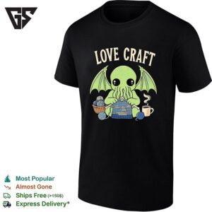 Love Craft Cthulhu Knitting Yarn Coffee Steam Parody Pop Culture Mythos T-Shirt