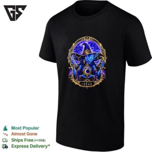 Lunar Mystical Witch Moon Goddess Gold And Purple Illustration Graphic T-Shirt