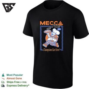 Mecca Pizza Chef Mascot Champions Eat Here Vintage Badge T-Shirt