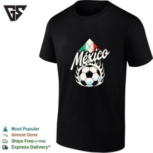 Mexico Soccer Flaming Ball Flag Diamond Vintage Dark T-Shirt