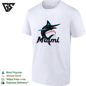 Miami Marlins Marlin Leaping Fish Script Logo T-Shirt