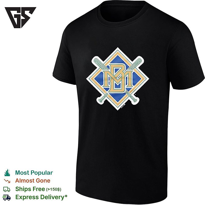 Milwaukee Brewers Classic Ball-In-Glove Bm Logo Crossed Bats Vintage T-Shirt Milwaukee Brewers Classic Ball-In-Glove Bm Logo Crossed Bats Vintage T-Shirt
