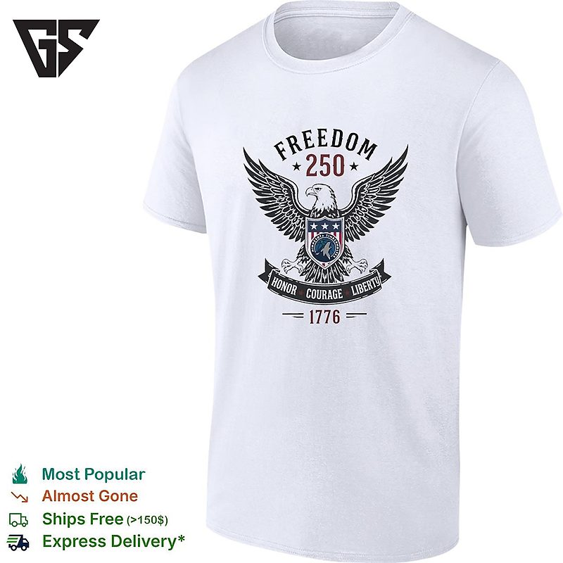 Minnesota Timberwolves X Eagle Celebrating Freedom 250 Honor Courage Liberty 1776 Retro T-Shirt Minnesota Timberwolves X Eagle Celebrating Freedom 250 Honor Courage Liberty 1776 Retro T-Shirt