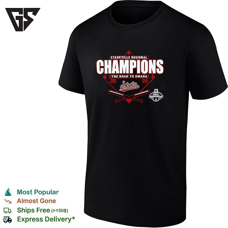 Mississippi State Bulldogs 2026 NCAA Di Baseball Starkville Regional Champions The Road To Omaha T-Shirt Mississippi State Bulldogs 2026 NCAA Di Baseball Starkville Regional Champions The Road To Omaha T-Shirt