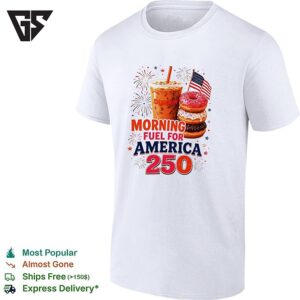 Morning Fuel For America 250 Iced Coffee And Donuts Patriotic Fireworks T-Shirt