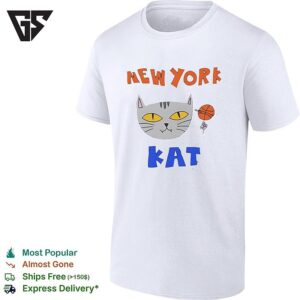 New York Kat Cat Face With Basketball Hand Drawn Cartoon Mascot Graphic T-Shirt