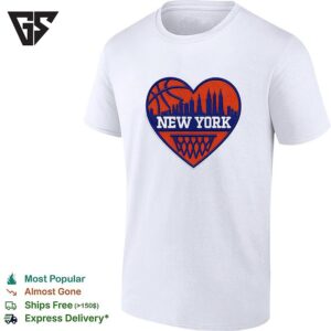 New York Knicks Heart Skyline Basketball Hoop Badge T-Shirt