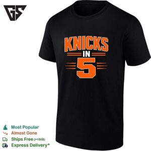 New York Knicks In 5 Bold Orange Typography Dark T-Shirt