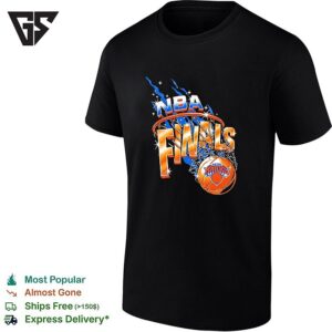 New York Knicks NBA Finals Basketball Hoop Lightning Blue Orange Dark T-Shirt