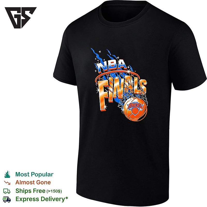 New York Knicks NBA Finals Basketball Hoop Lightning Blue Orange Dark T-Shirt New York Knicks NBA Finals Basketball Hoop Lightning Blue Orange Dark T-Shirt