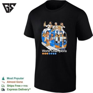 New York Knicks World Champions 2026 Players Riding Subway Bus Celebration Cartoon T-Shirt