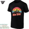 New York Skyline City Silhouette Sunset Retro Color Stripes Lettering Graphic T-Shirt