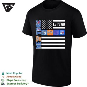 New York Sport Teams Yankees Knicks Giants Rangers American Flag T-Shirt