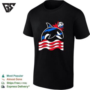 Orca Whale Soccer Ball Wave Stripes Graphic T-Shirt