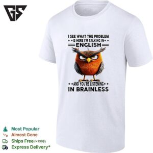 Owl I See What The Problem Is Here I’m Talking In English And You’re Listening In Brainless T-Shirt