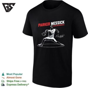 Parker Messick #77 Cleveland Baseball Slash Line Players Signature Baseball T-Shirt