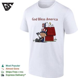 Peanuts Snoopy And Charlie Brown God Bless America Patriotic Doghouse T-Shirt