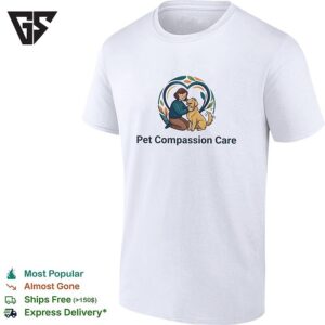 Pet Compassion Care Woman With Golden Retriever Heart Logo T-Shirt