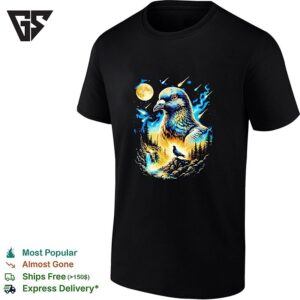 Pigeon Bird Galaxy Moonlit Night Sky Art T-Shirt